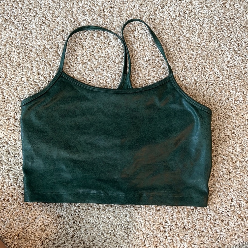 OFFLINE by Aerie shiny hugger top. Leather look, dark green. Med.